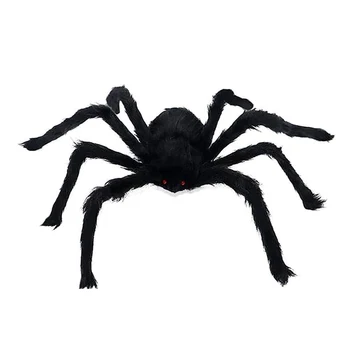 Пушистый паук на Хэллоуин с красными глазами, черный прочный паук для фотосъемки, идеальный подарок на Хэллоуин для друзей